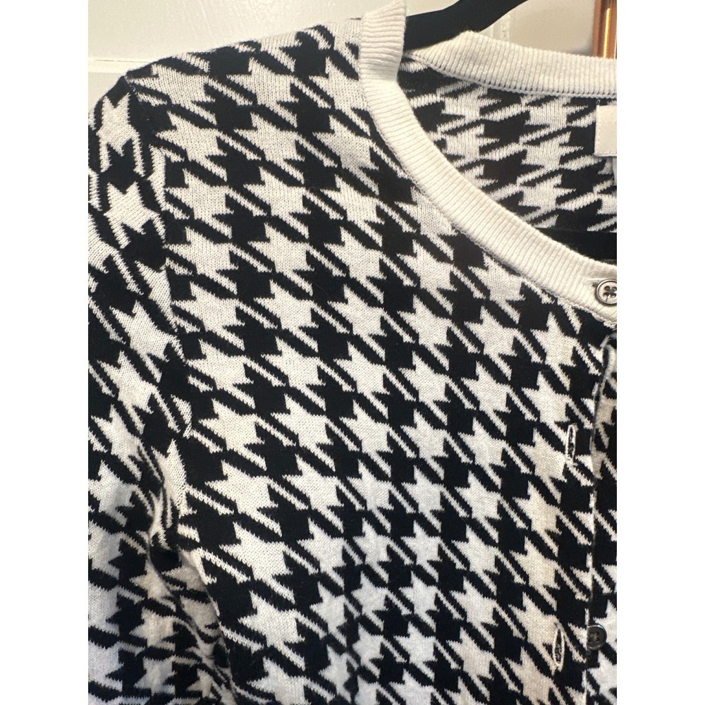 Preppy a new day Houndstooth Cardigan Sweater Black White XS Button Front cotton - Picture 2 of 7